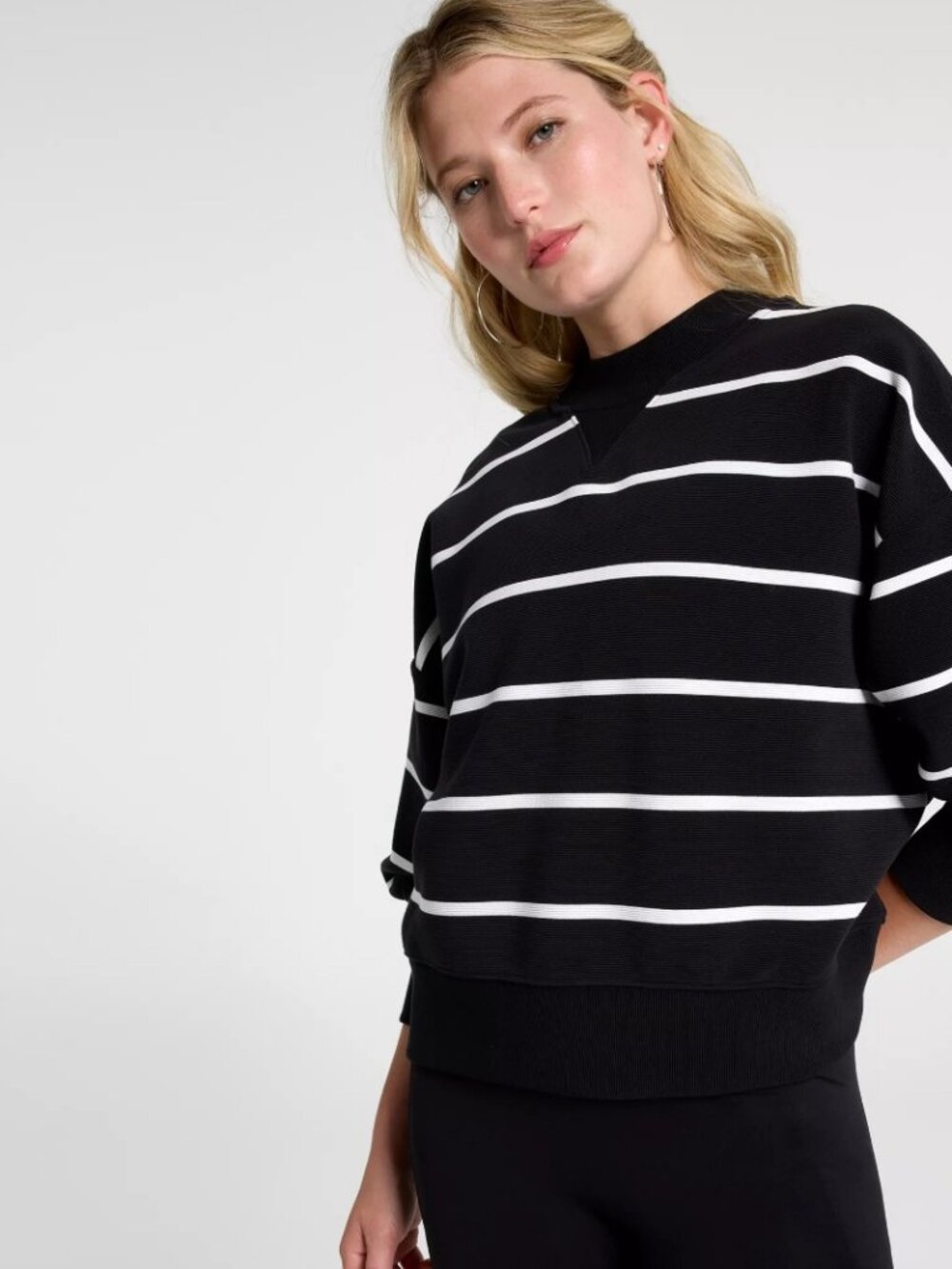 Calia Women's Soft Scuba Ottoman Neck in Pure Black Stripe size XXL NWT